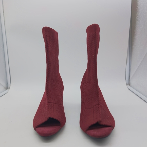 Elegant Red Woven Sz 9.5 Peep-Toe Ankle Boots - Picture 3 of 9